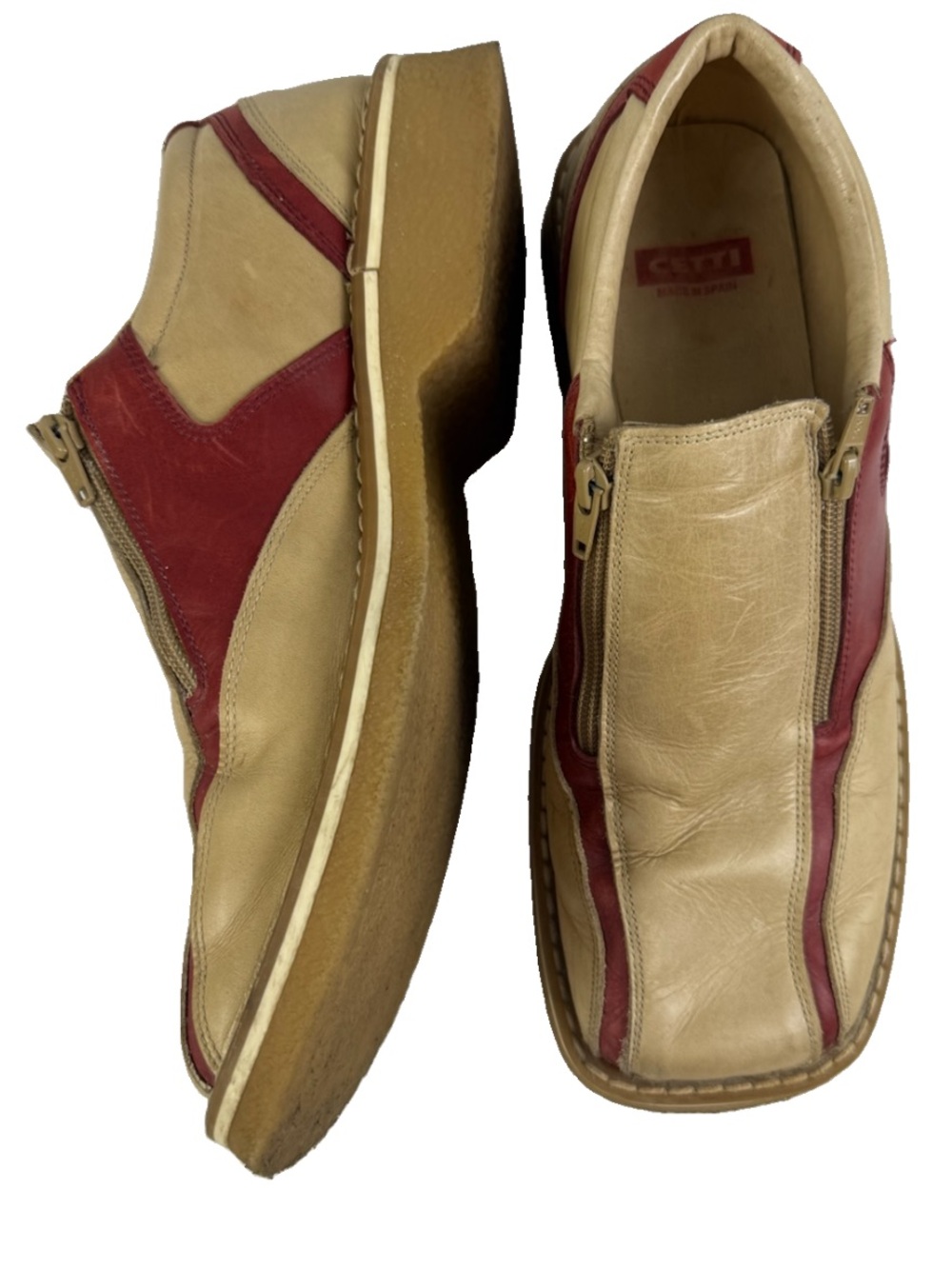 Cetti Loafer EU45 US11.5 Square Toe Y2K Zipped Up Shoe Y2K Two Toned Spain